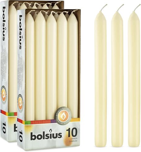 BOLSIUS 10 Count Household Ivory Dinner Candles - 9 Inches - Premium European Quality - Approx. 8 Hours Burn Time - Unscented Dripless and Smokeless, Restaurant, Wedding, Spa, and Party Candlesticks in Saudi Arabia