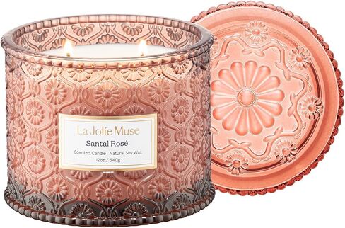 LA JOLIE MUSE Santal Rosé Scented Candles for Home, Natural Soy 2-Wick 12oz | Large Jar Luxury Candle, Clean Non Toxic, Gifts for Women, Decorative Pink Candles, Pretty Floral Candle, Sandalwood Rose in Saudi Arabia