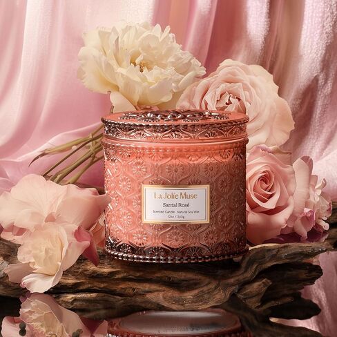 LA JOLIE MUSE Santal Rosé Scented Candles for Home, Natural Soy 2-Wick 12oz | Large Jar Luxury Candle, Clean Non Toxic, Gifts for Women, Decorative Pink Candles, Pretty Floral Candle, Sandalwood Rose in Saudi Arabia