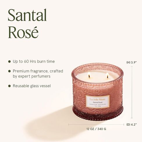 LA JOLIE MUSE Santal Rosé Scented Candles for Home, Natural Soy 2-Wick 12oz | Large Jar Luxury Candle, Clean Non Toxic, Gifts for Women, Decorative Pink Candles, Pretty Floral Candle, Sandalwood Rose in Saudi Arabia