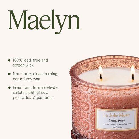 LA JOLIE MUSE Santal Rosé Scented Candles for Home, Natural Soy 2-Wick 12oz | Large Jar Luxury Candle, Clean Non Toxic, Gifts for Women, Decorative Pink Candles, Pretty Floral Candle, Sandalwood Rose in Saudi Arabia