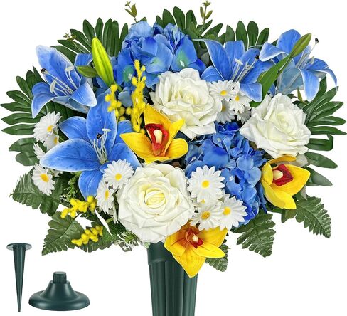 MUVIC Artificial Cemetery Flowers for Outdoor Grave Decorations，Memorial Flower- Realistic Rose Daisy Lily Cymbidium - Sympathy Bouquet in Saudi Arabia