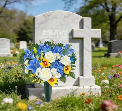 MUVIC Artificial Cemetery Flowers for Outdoor Grave Decorations，Memorial Flower- Realistic Rose Daisy Lily Cymbidium - Sympathy Bouquet in Saudi Arabia