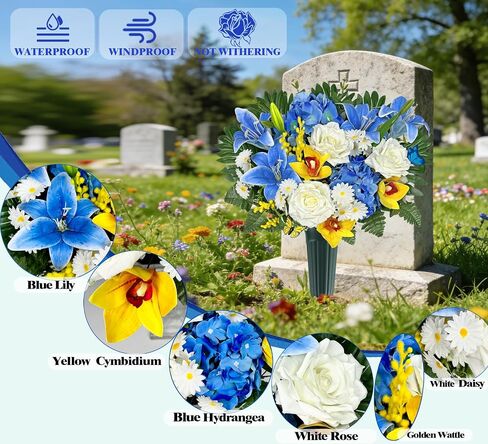 MUVIC Artificial Cemetery Flowers for Outdoor Grave Decorations，Memorial Flower- Realistic Rose Daisy Lily Cymbidium - Sympathy Bouquet in Saudi Arabia