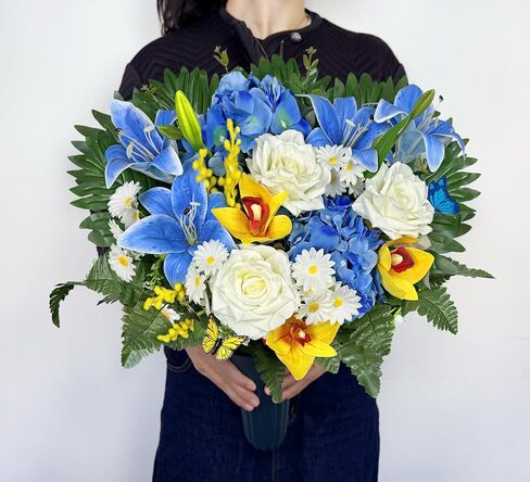 MUVIC Artificial Cemetery Flowers for Outdoor Grave Decorations，Memorial Flower- Realistic Rose Daisy Lily Cymbidium - Sympathy Bouquet in Saudi Arabia