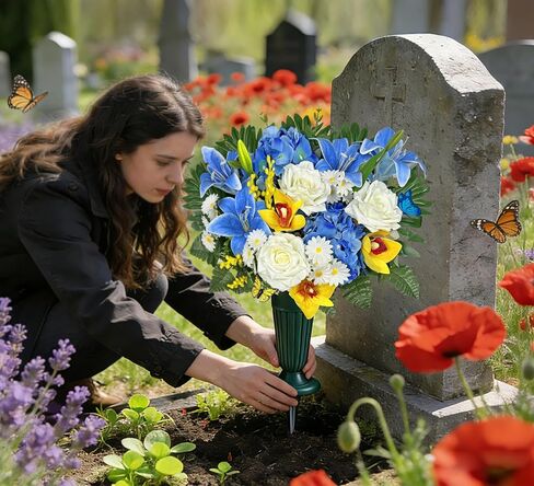 MUVIC Artificial Cemetery Flowers for Outdoor Grave Decorations，Memorial Flower- Realistic Rose Daisy Lily Cymbidium - Sympathy Bouquet in Saudi Arabia