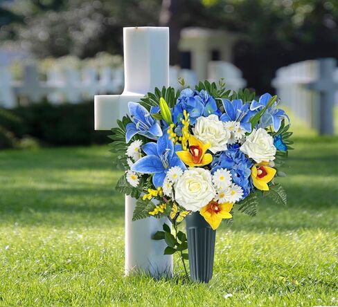 MUVIC Artificial Cemetery Flowers for Outdoor Grave Decorations，Memorial Flower- Realistic Rose Daisy Lily Cymbidium - Sympathy Bouquet in Saudi Arabia