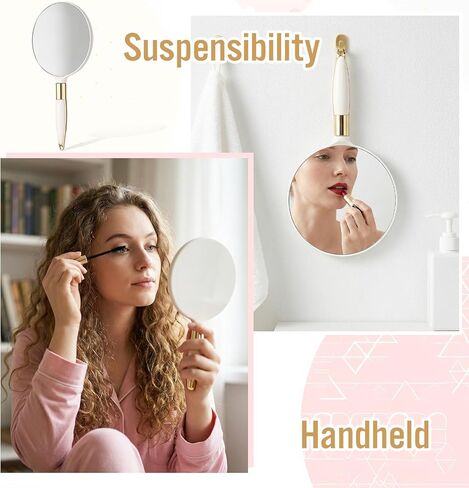 Round Hand Held Mirror with Handle, White Handheld Makeup Mirror | 4.7 Inch Compact Hand Mirror for Women, Travel Size for Bathroom Bedroom Salon in Saudi Arabia