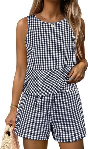 ANRABESS Womens 2 Piece Outfits Striped Summer Casual Sleeveless Tank Top Matching Shorts Lounge Sets Beach Vacation Clothes in Kuwait