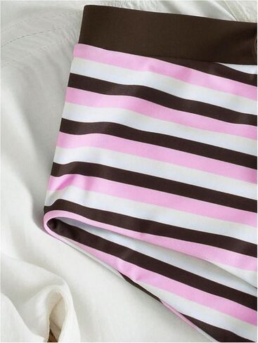 WDIRARA Women's Striped 2 Piece Swimsuit Triangle Halter Bikini Set with Boyshort in Kuwait