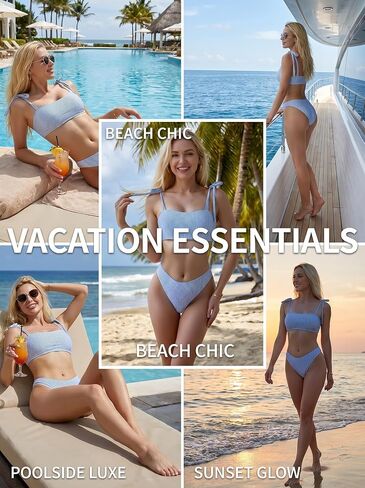 Women's Striped 2 Piece Bikini Set Tie Shoulder High Waisted Swimsuit Summer Beach Bathing Suit in Kuwait