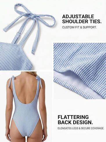 Women's Striped 2 Piece Bikini Set Tie Shoulder High Waisted Swimsuit Summer Beach Bathing Suit in Kuwait