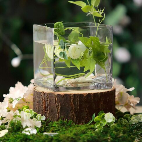 6 pcs 6-Inch Tall Clear Glass Cube Vases for Wedding Centerpieces | 6 Inches Planter Flowers Container for Party Event Home Decorations Cheap Bulk Supplies for Reception & Table Display in Saudi Arabia