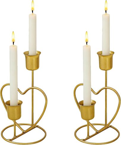 2Pcs Valentine Double Love Candle Holder, Wedding Candle Holder, Heart Shaped Candlestick for Table, Party, Home, Wedding, Birthday (Gold) in Saudi Arabia