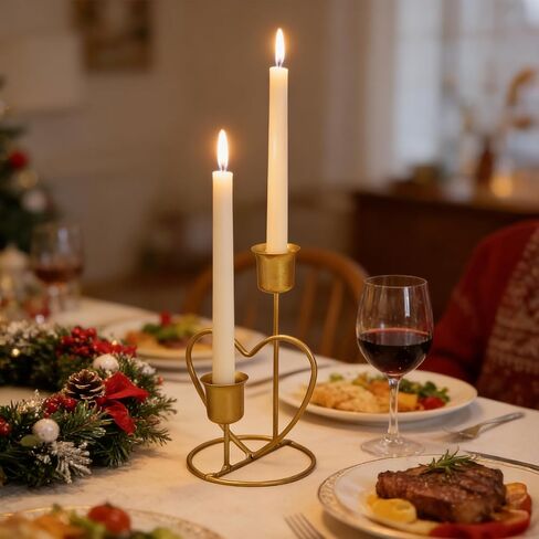 2Pcs Valentine Double Love Candle Holder, Wedding Candle Holder, Heart Shaped Candlestick for Table, Party, Home, Wedding, Birthday (Gold) in Saudi Arabia