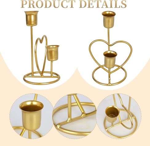 2Pcs Valentine Double Love Candle Holder, Wedding Candle Holder, Heart Shaped Candlestick for Table, Party, Home, Wedding, Birthday (Gold) in Saudi Arabia