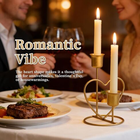2Pcs Valentine Double Love Candle Holder, Wedding Candle Holder, Heart Shaped Candlestick for Table, Party, Home, Wedding, Birthday (Gold) in Saudi Arabia