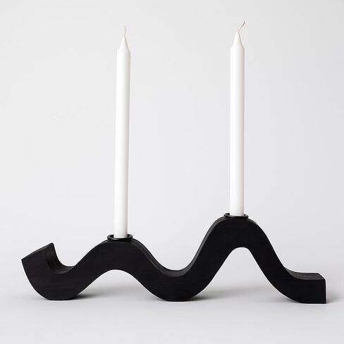 Balck Taper Candle Holder Modern Wave Candlesticks Wooden Decorative Centerpiece Candle Stands for Table Mantel Wedding Housewarming Gift in Saudi Arabia