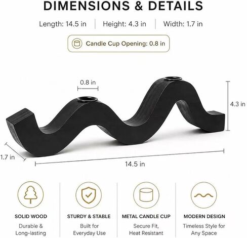 Balck Taper Candle Holder Modern Wave Candlesticks Wooden Decorative Centerpiece Candle Stands for Table Mantel Wedding Housewarming Gift in Saudi Arabia