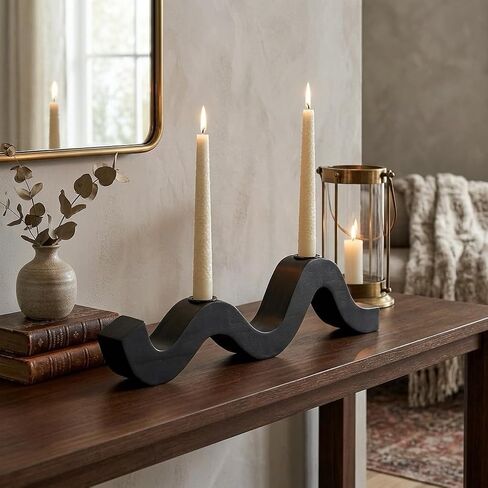 Balck Taper Candle Holder Modern Wave Candlesticks Wooden Decorative Centerpiece Candle Stands for Table Mantel Wedding Housewarming Gift in Saudi Arabia