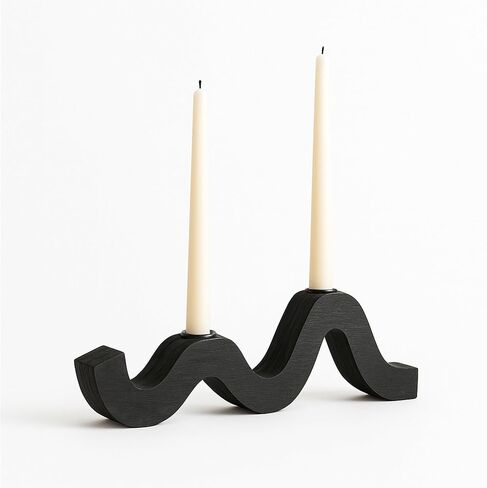Balck Taper Candle Holder Modern Wave Candlesticks Wooden Decorative Centerpiece Candle Stands for Table Mantel Wedding Housewarming Gift in Saudi Arabia