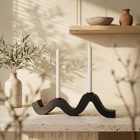 Balck Taper Candle Holder Modern Wave Candlesticks Wooden Decorative Centerpiece Candle Stands for Table Mantel Wedding Housewarming Gift in Saudi Arabia