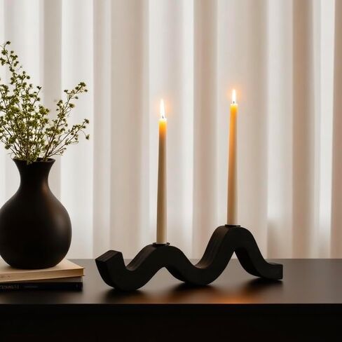 Balck Taper Candle Holder Modern Wave Candlesticks Wooden Decorative Centerpiece Candle Stands for Table Mantel Wedding Housewarming Gift in Saudi Arabia