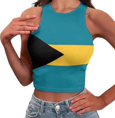 Bahamas Country Flag Summer Slim Render Short Sexy Women Sleeveless Skinny Crop Top Tank Tops Crop Vest in Saudi Arabia