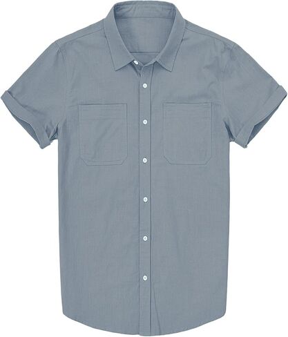 Men's Casual Summer Button Down Linen Shirts Short Sleeve Cotton Beach Tops with Pocket in Kuwait