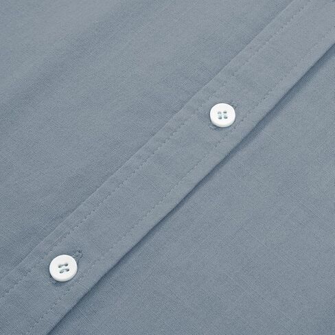 Men's Casual Summer Button Down Linen Shirts Short Sleeve Cotton Beach Tops with Pocket in Kuwait