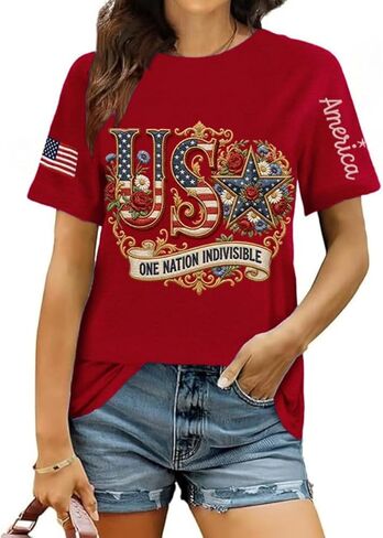 Beopjesk Women's Short Sleeve 4th of July Patriotic T-Shirt Summer Independence Day America Flag Raglans Graphic Tees Tops in Saudi Arabia