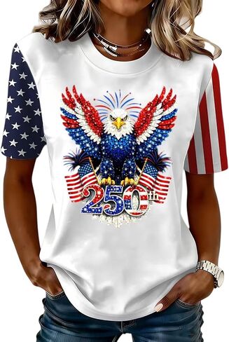 Beopjesk Women's Short Sleeve 4th of July Patriotic T-Shirt Summer Independence Day America Flag Raglans Graphic Tees Tops in Saudi Arabia