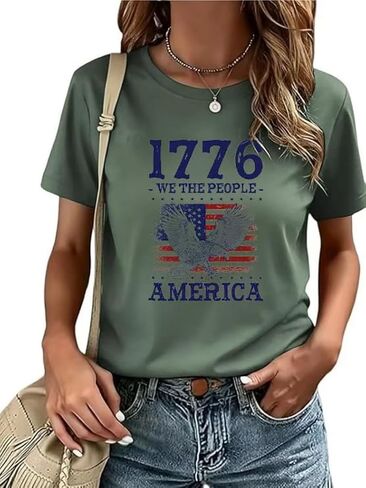 Beopjesk Women's Short Sleeve 4th of July Patriotic T-Shirt Summer Independence Day America Flag Raglans Graphic Tees Tops in Saudi Arabia