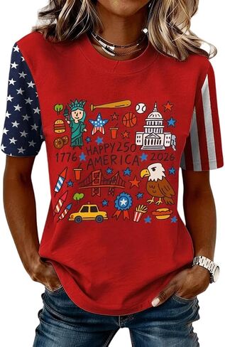 Beopjesk Women's Short Sleeve 4th of July Patriotic T-Shirt Summer Independence Day America Flag Raglans Graphic Tees Tops in Saudi Arabia