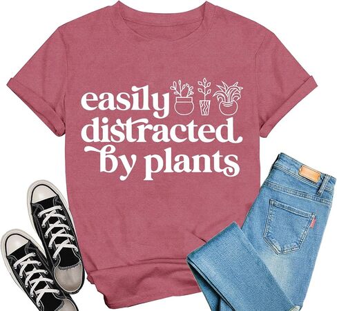 Gardening Shirts for Women Plants Life T-Shirt Easily Distracted by Plants Tee Tops in Saudi Arabia