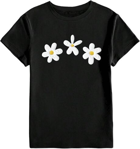 SHENHE Women's Sparkly Floral Rhinestone Tops Glitter Bling Short Sleeve Crew Neck Casual T Shirts in Saudi Arabia