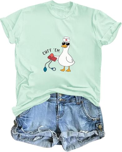 Silly Goose Nurse Shirt for Women Funny Cute Tees Graphic Cuff Em T Shirt Animal Shirts Printed Short Sleeved Tops in Saudi Arabia