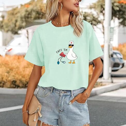 Silly Goose Nurse Shirt for Women Funny Cute Tees Graphic Cuff Em T Shirt Animal Shirts Printed Short Sleeved Tops in Saudi Arabia