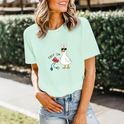 Silly Goose Nurse Shirt for Women Funny Cute Tees Graphic Cuff Em T Shirt Animal Shirts Printed Short Sleeved Tops in Saudi Arabia