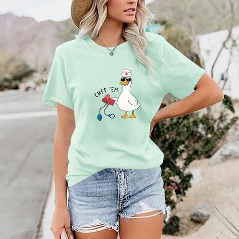 Silly Goose Nurse Shirt for Women Funny Cute Tees Graphic Cuff Em T Shirt Animal Shirts Printed Short Sleeved Tops in Saudi Arabia