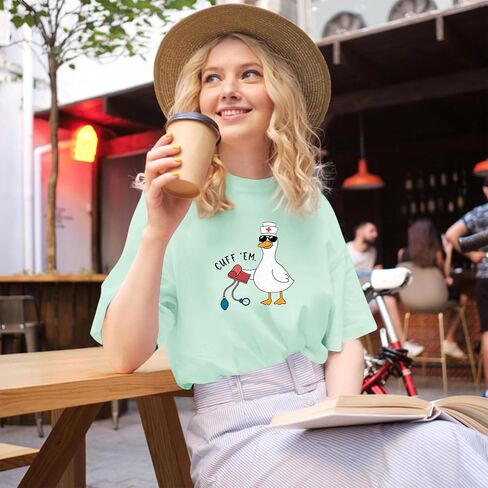 Silly Goose Nurse Shirt for Women Funny Cute Tees Graphic Cuff Em T Shirt Animal Shirts Printed Short Sleeved Tops in Saudi Arabia
