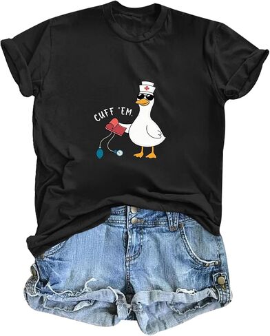 Silly Goose Nurse Shirt for Women Funny Cute Tees Graphic Cuff Em T Shirt Animal Shirts Printed Short Sleeved Tops in Saudi Arabia