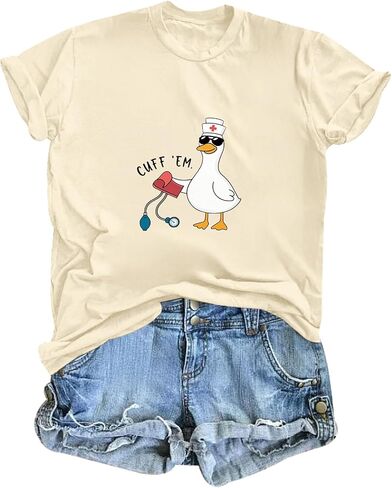 Silly Goose Nurse Shirt for Women Funny Cute Tees Graphic Cuff Em T Shirt Animal Shirts Printed Short Sleeved Tops in Saudi Arabia