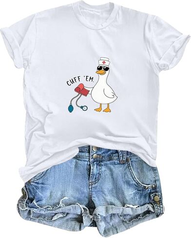 Silly Goose Nurse Shirt for Women Funny Cute Tees Graphic Cuff Em T Shirt Animal Shirts Printed Short Sleeved Tops in Saudi Arabia