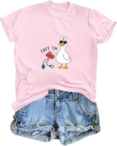 Silly Goose Nurse Shirt for Women Funny Cute Tees Graphic Cuff Em T Shirt Animal Shirts Printed Short Sleeved Tops in Saudi Arabia