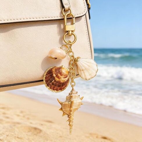 Beach Bag Charms Seashell Keychain Gold Shell Bag Charm Ocean Summer Beach Themed Bag Accessory for Women in Saudi Arabia