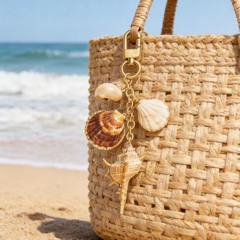 Beach Bag Charms Seashell Keychain Gold Shell Bag Charm Ocean Summer Beach Themed Bag Accessory for Women in Saudi Arabia