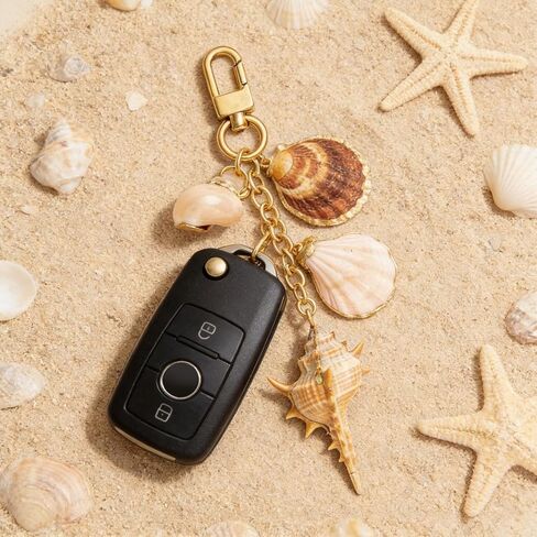 Beach Bag Charms Seashell Keychain Gold Shell Bag Charm Ocean Summer Beach Themed Bag Accessory for Women in Saudi Arabia