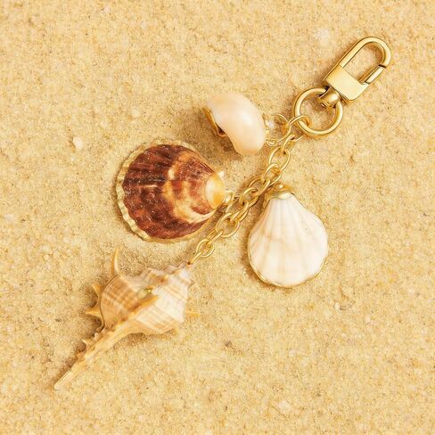 Beach Bag Charms Seashell Keychain Gold Shell Bag Charm Ocean Summer Beach Themed Bag Accessory for Women in Saudi Arabia