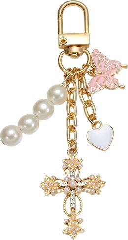 Cross Keychain with Heart & Butterfly Bag Charm Sparkling Purse Charm for Handbag, Backpack & Car Keys in Saudi Arabia